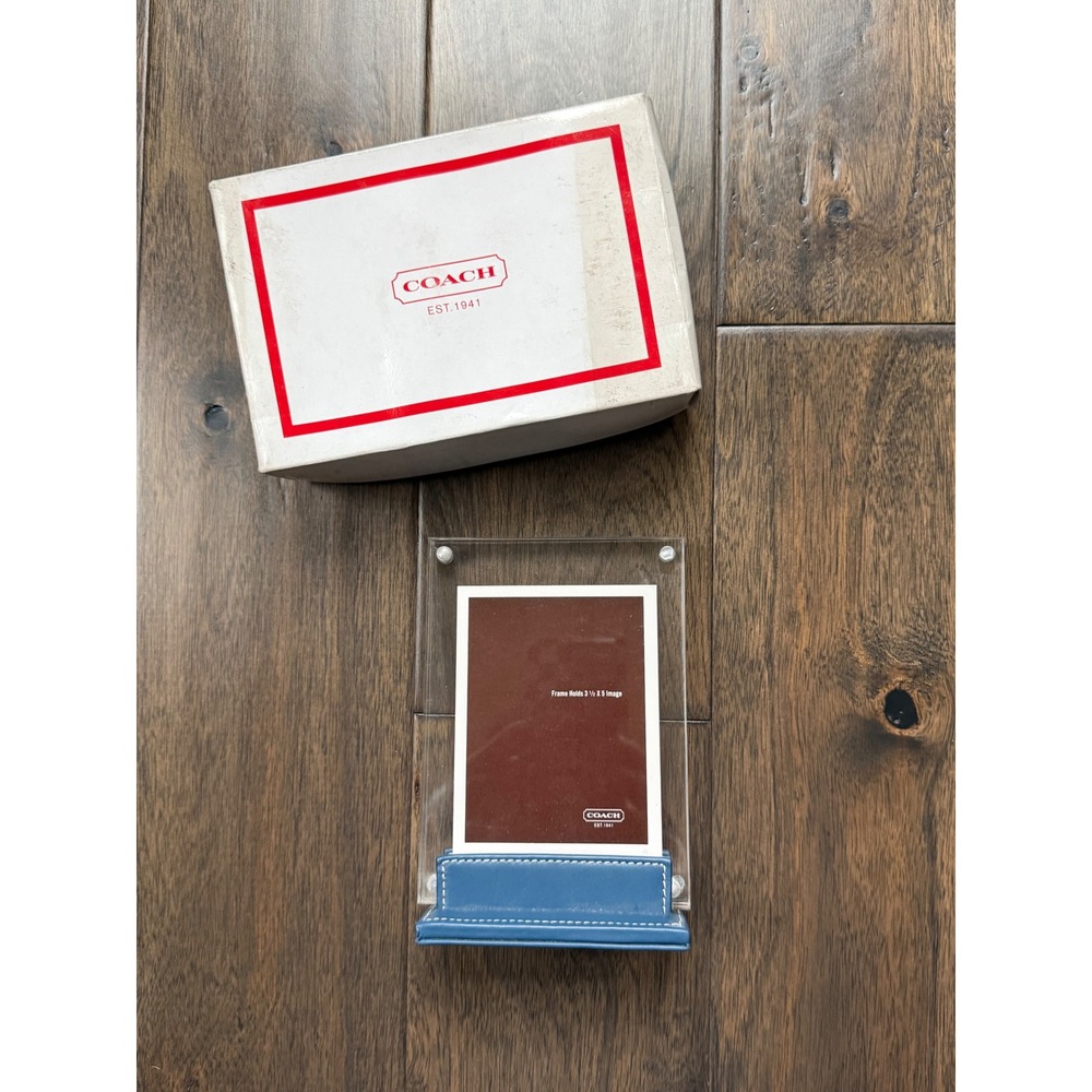 Coach Picture Frame Unisex OS Blue NEW Acrylic Leather 3x5 Stand H121BF Vintage‎